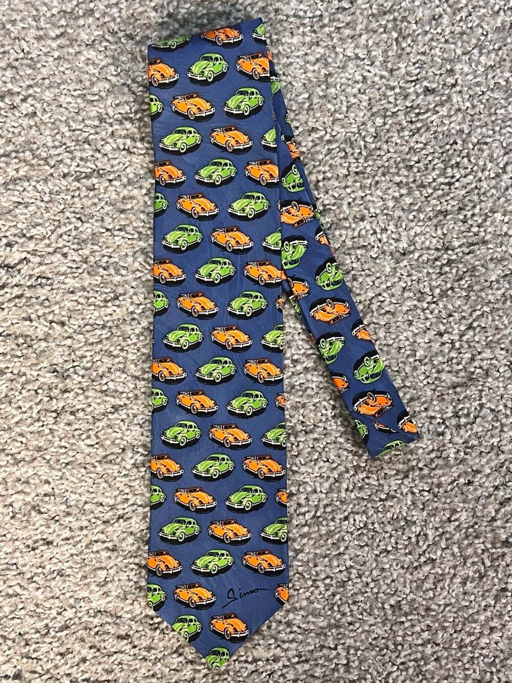 Volkswagen Repeat Silk Necktie Blue Beetle Car Print